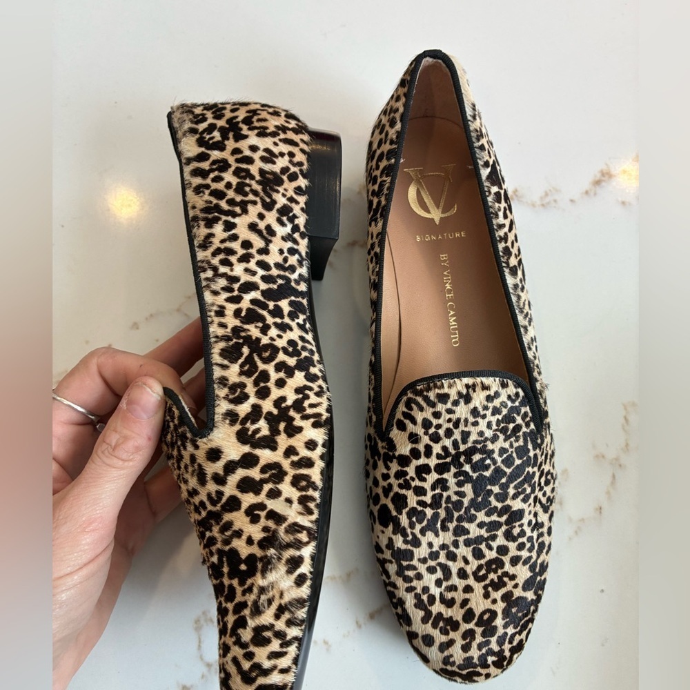 Vince Camuto signature horse hair leopard loafers size 8